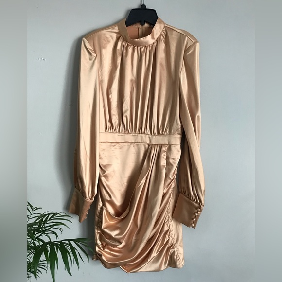 5 for $25! 💕 Mock Golden Neck Lantern Sleeve Ruched Dress ❤️‍🔥 - Picture 5 of 13